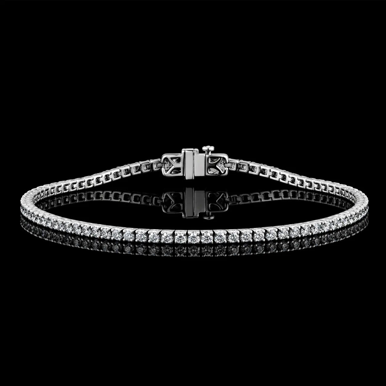 MUHUANG 18K White Gold Diamond Tennis Bracelet - 1.85ct Round Brilliant