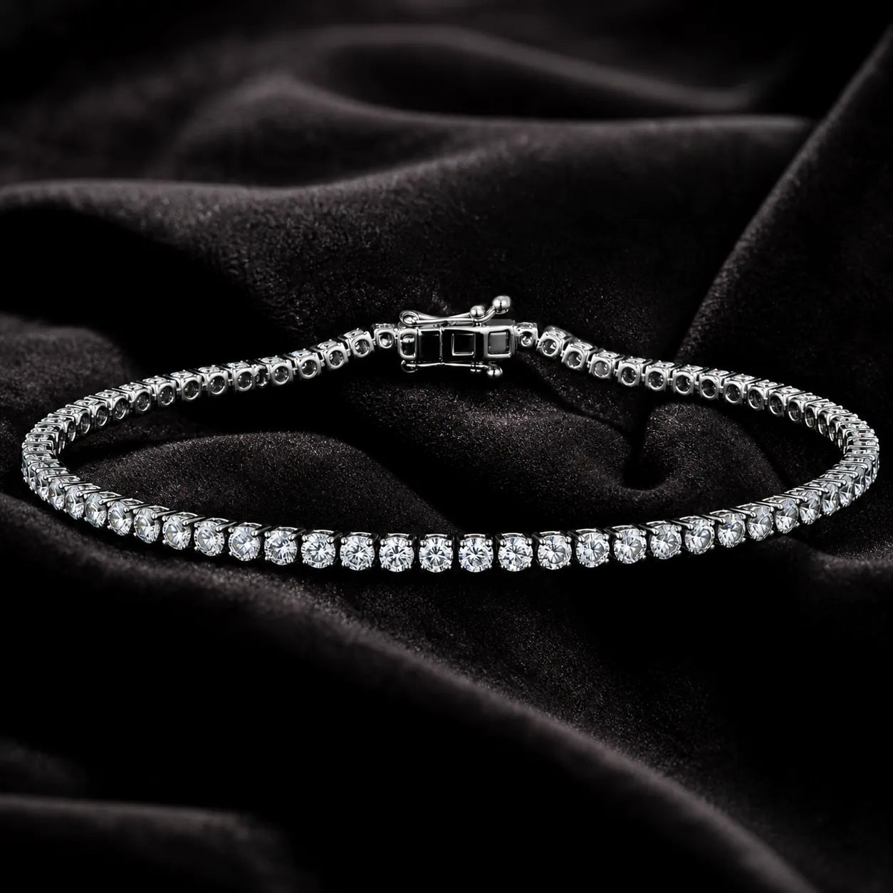 MUHUANG diamond bracelet on black velvet backdrop, sparkling luxury design