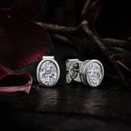 MUHUANG white gold oval diamond stud earrings with dark floral background