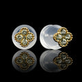 MUHUANG 18K yellow gold flower stud earrings with 10 round green sapphires totaling 0.21CT