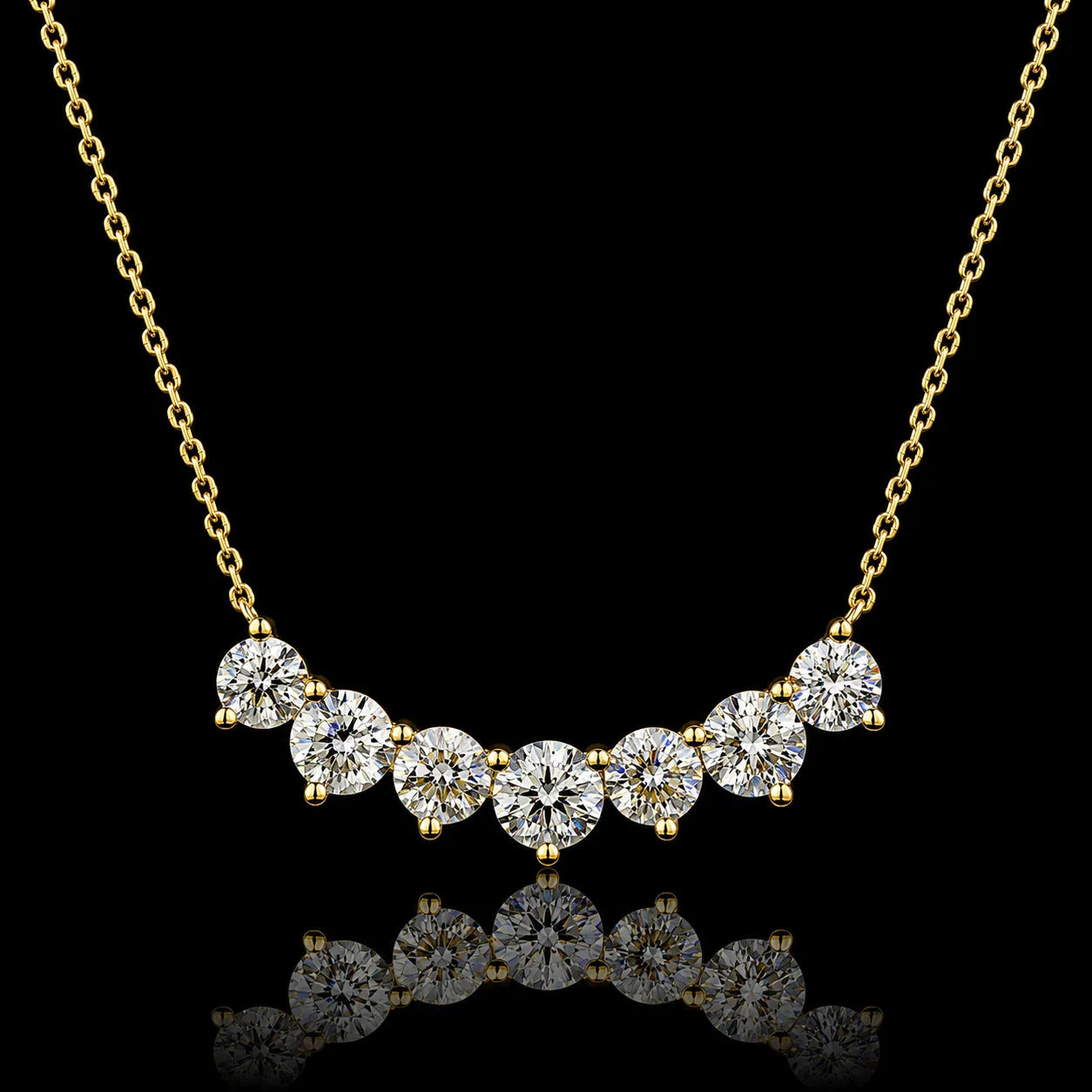 MUHUANG 1.15CT natural diamond seven stone necklace in 18K yellow gold