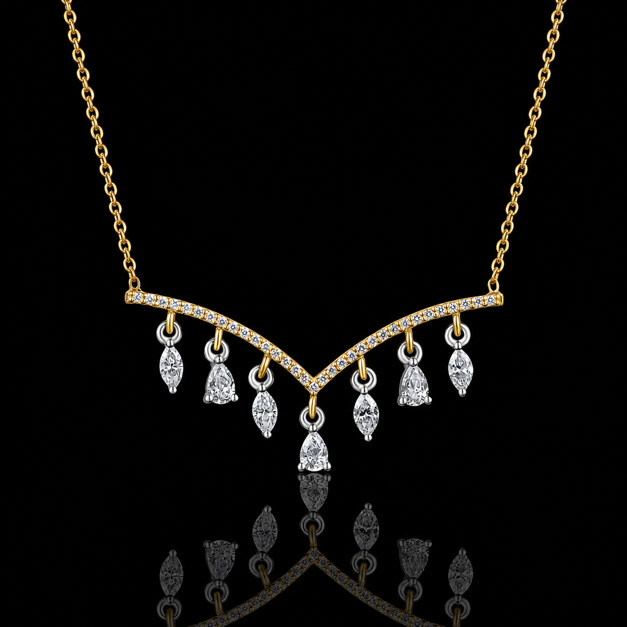 MUHUANG 18K Yellow Gold Natural Diamond Tassel Necklace