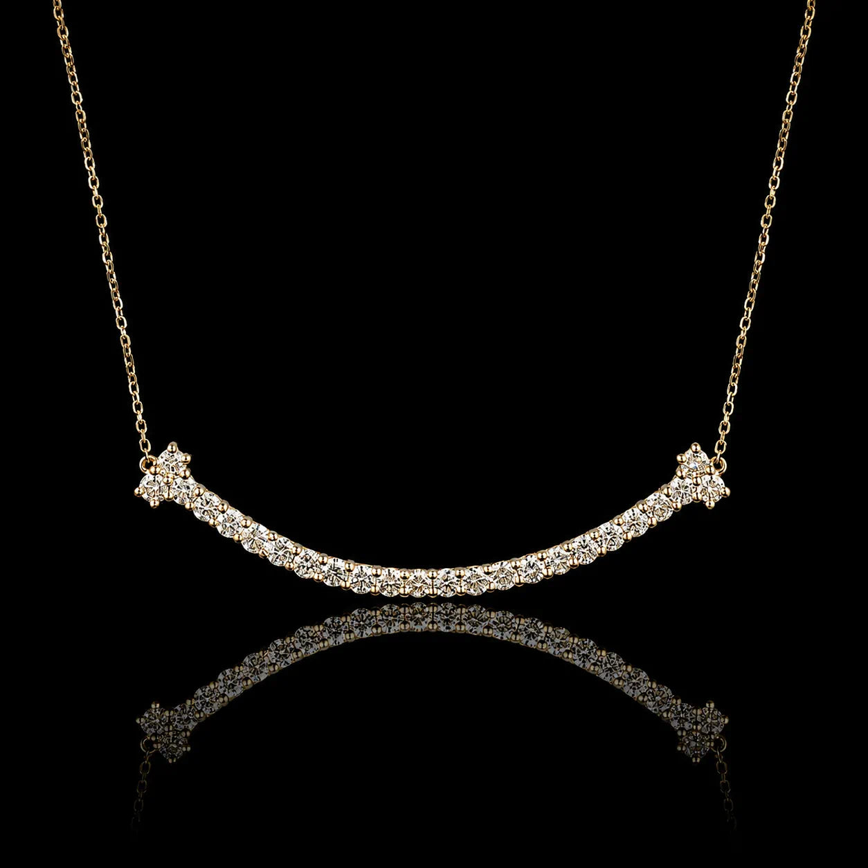 MUHUANG 18K Yellow Gold Natural Diamond Curved Necklace