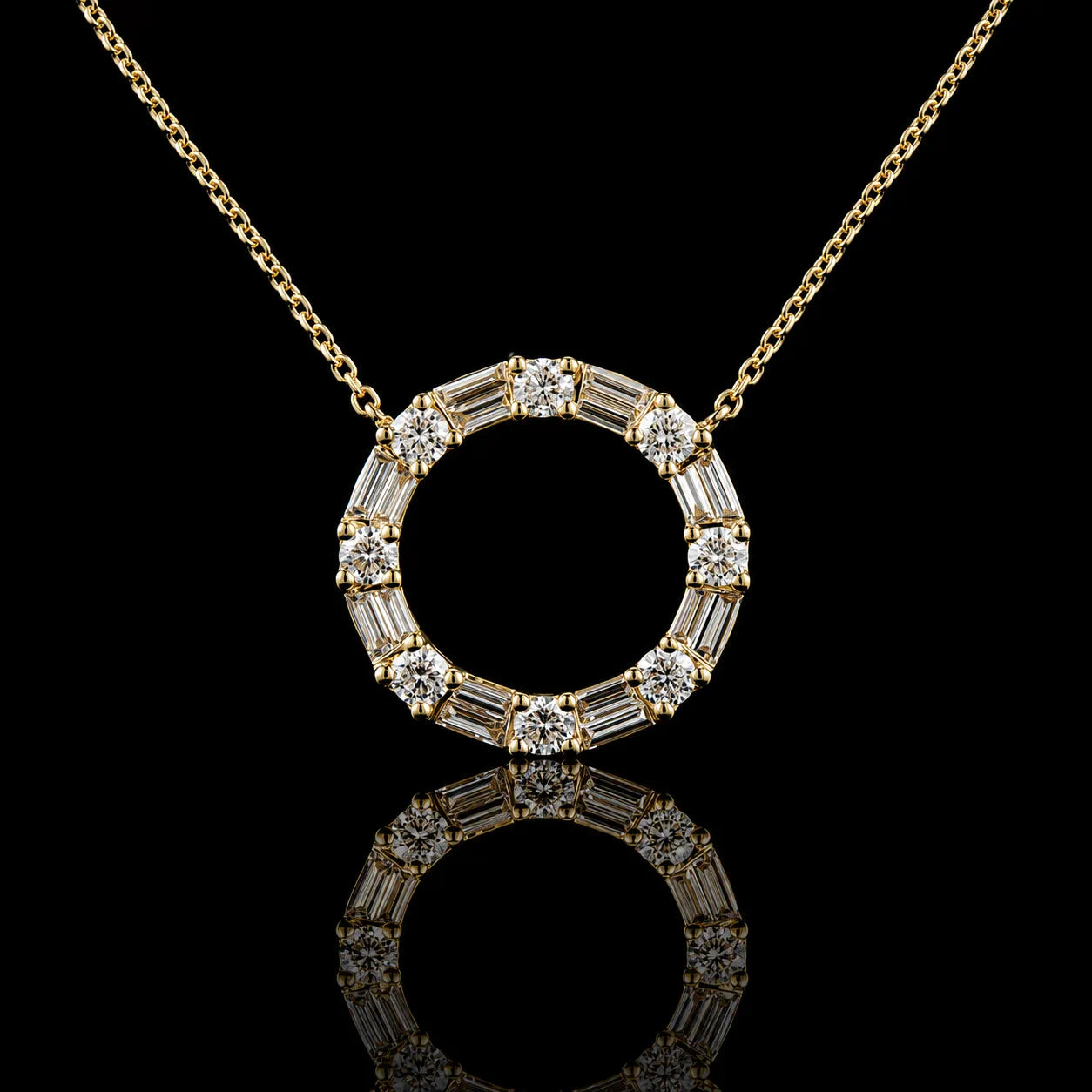 MUHUANG 0.36CT natural diamond circle pendant necklace in 18K yellow gold