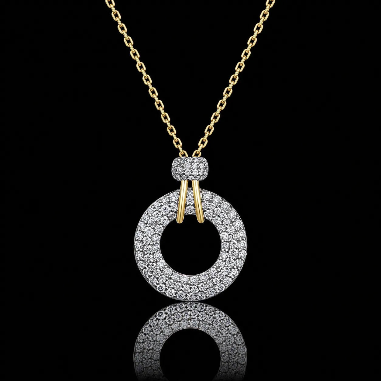 MUHUANG 0.79CT natural diamond circle pendant necklace in 18K yellow and white gold