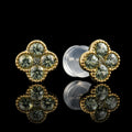 MUHUANG 18K yellow gold flower stud earrings with 10 round green sapphires totaling 0.77CT
