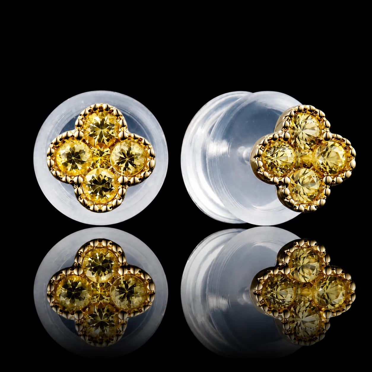 MUHUANG 0.17CT 18K yellow gold yellow sapphire flower stud earrings
