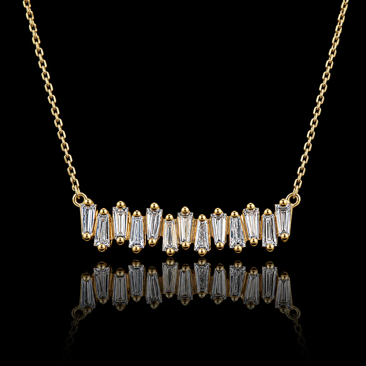 MUHUANG 0.48CT baguette diamond bar necklace in 18K yellow gold
