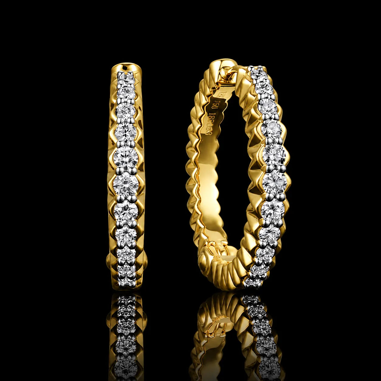 0.64CT Diamond Huggie Hoop Earrings in 18K Two-Tone Gold