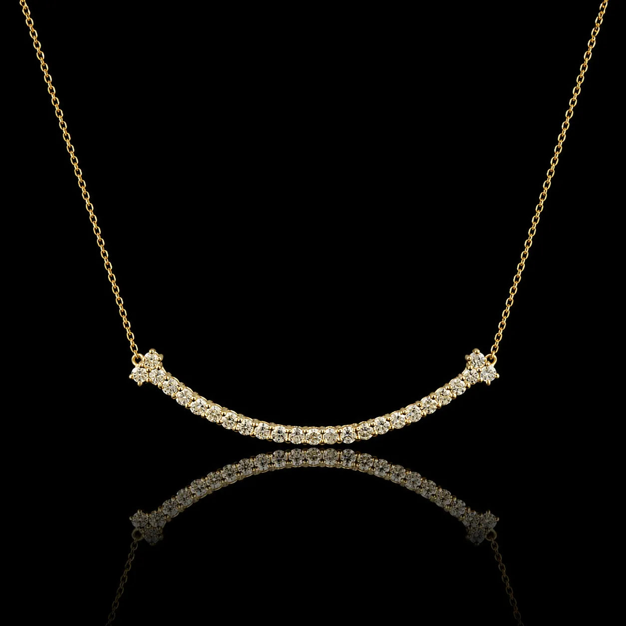 MUHUANG 18K Yellow Gold Natural Diamond Curved Necklace