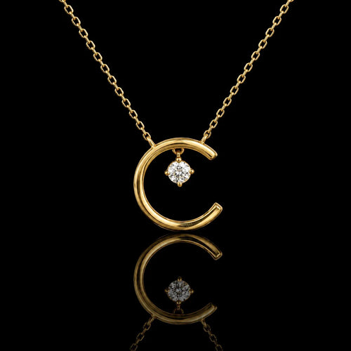 MUHUANG 0.08CT natural diamond crescent necklace in 18K yellow gold