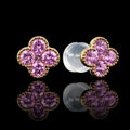 MUHUANG 18K yellow gold flower stud earrings with 10 round pink sapphires totaling 0.64CT
