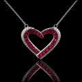 MUHUANG 1.10CT ruby diamond heart pendant necklace in 18K white gold