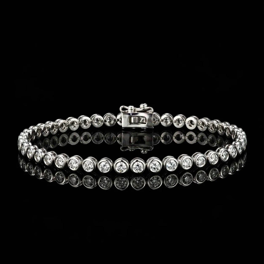 MUHUANG white gold diamond tennis bracelet on black background