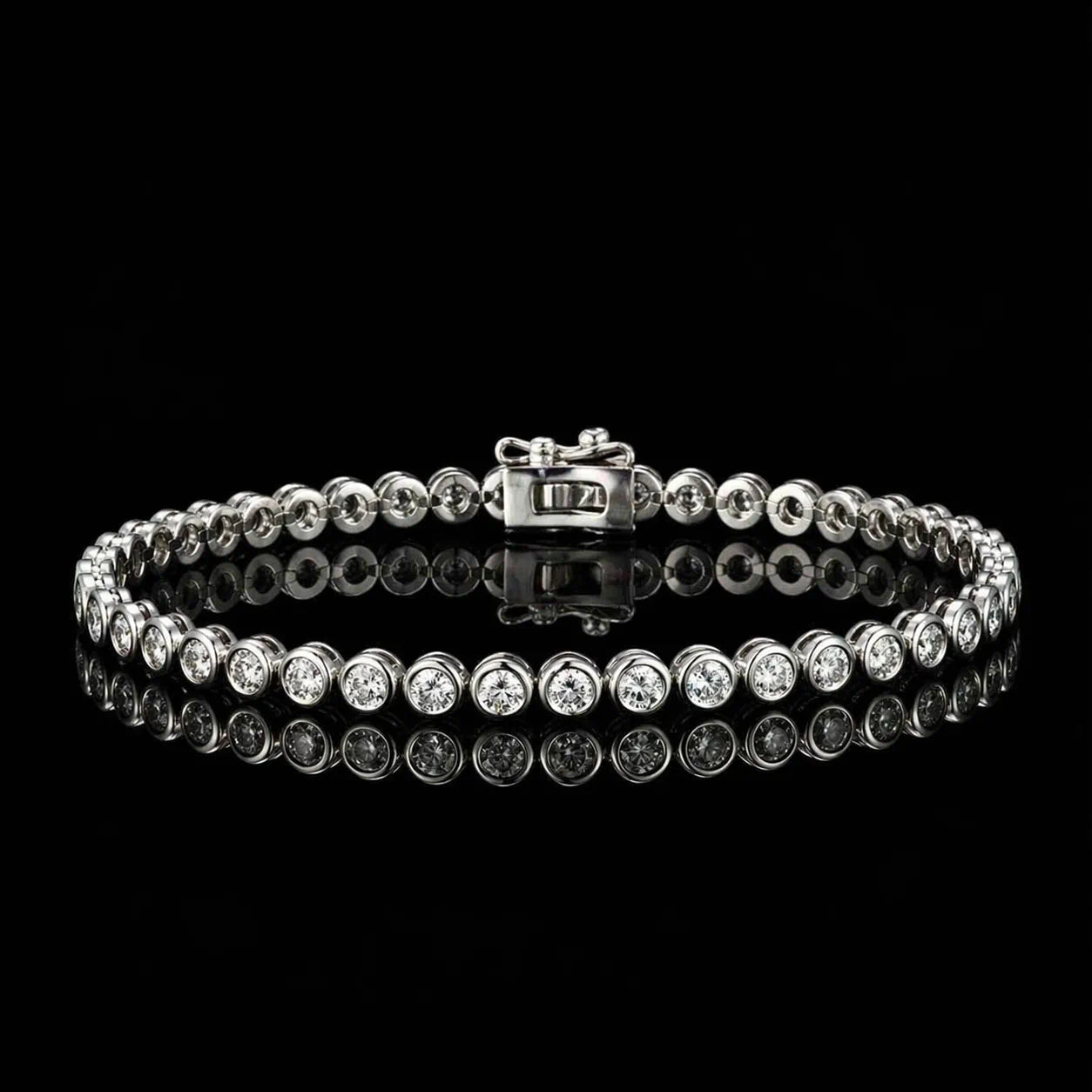 MUHUANG white gold diamond tennis bracelet on black background