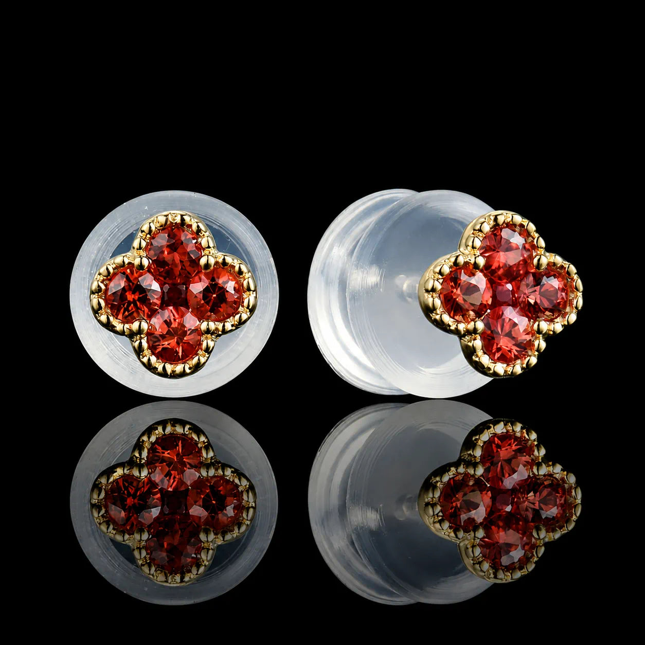 MUHUANG 0.17CT 18K yellow gold red sapphire flower stud earrings