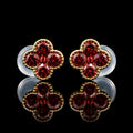 MUHUANG 18K yellow gold ruby floral stud earrings with natural red gemstones