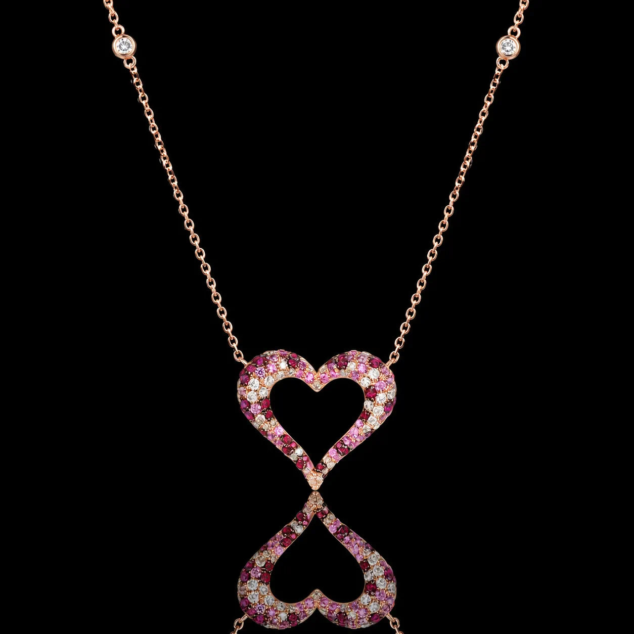 MUHUANG 1.23CT pink sapphire ruby heart necklace in 18K rose gold