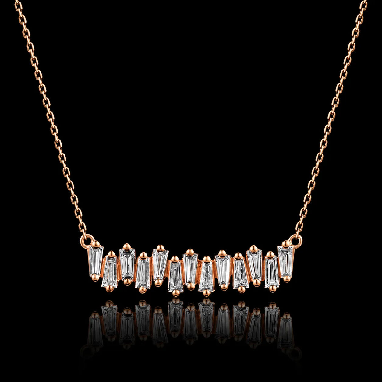 MUHUANG 0.43CT baguette diamond bar necklace in 18K rose gold