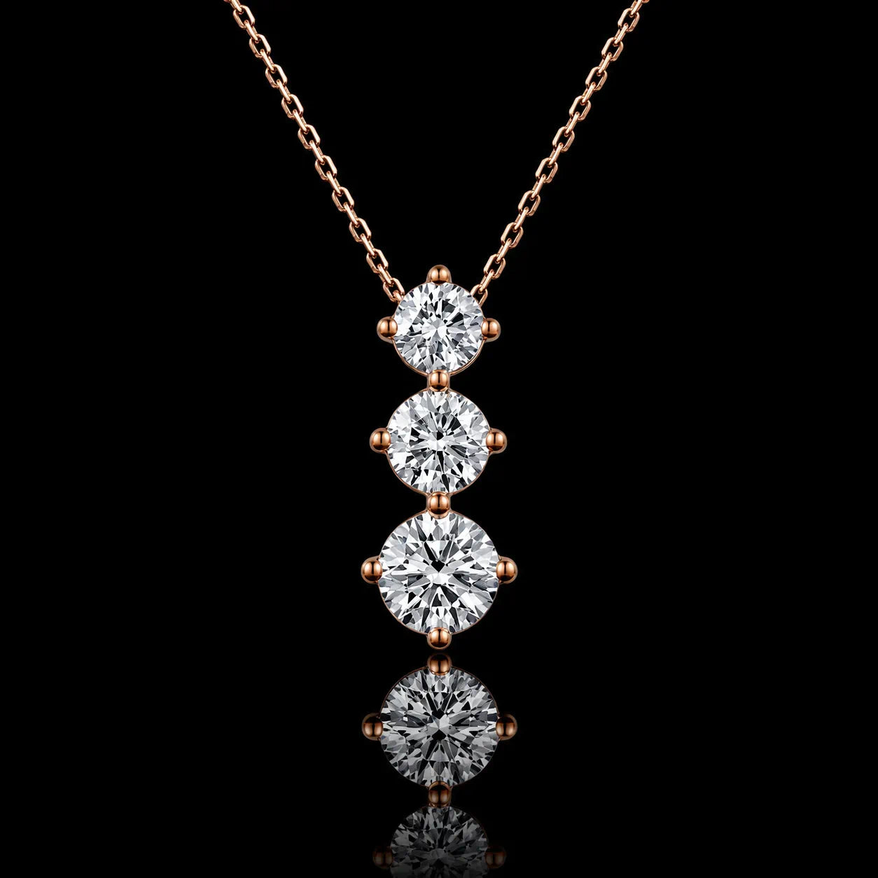 MUHUANG 0.83CT natural diamond three-stone pendant necklace in 18K rose gold