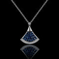 MUHUANG 18K White Gold Natural Diamond Fan Necklace