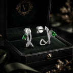 MUHUANG white gold green gemstone drop earrings in velvet jewelry box