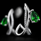 MUHUANG white gold green gemstone earrings with diamond accents