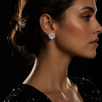 MUHUANG flower diamond stud earrings worn by model