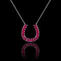MUHUANG 0.78CT natural ruby horseshoe pendant necklace in 18K white gold