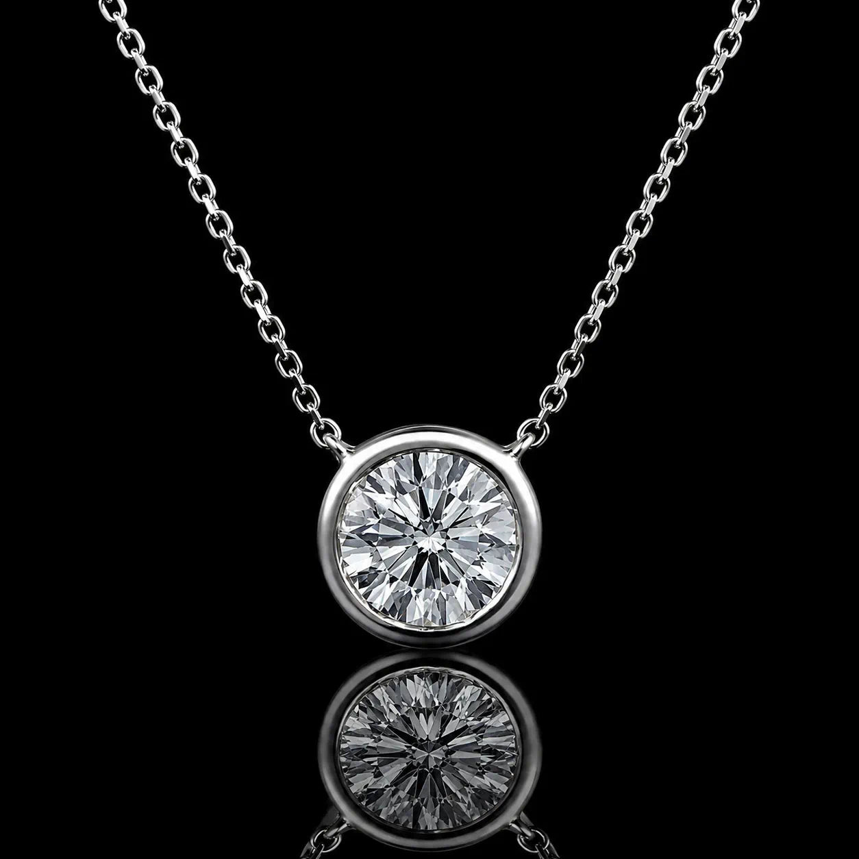 MUHUANG 0.42CT natural diamond pendant necklace in 18K white gold