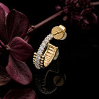 MUHUANG yellow gold diamond hoop earring with dark floral accents