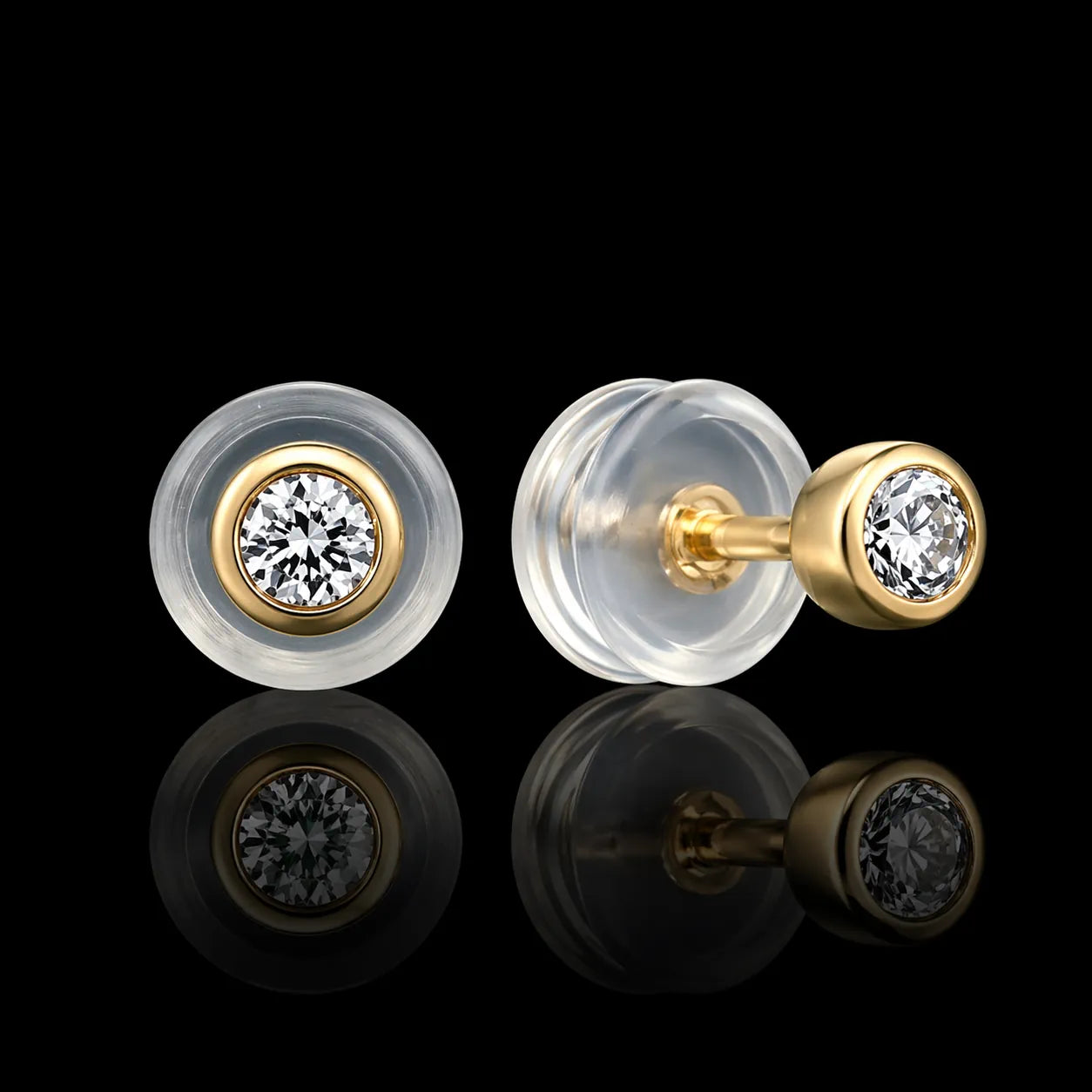 MUHUANG yellow gold diamond stud earrings with silicone backs
