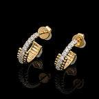 MUHUANG yellow gold diamond hoop earrings on black background