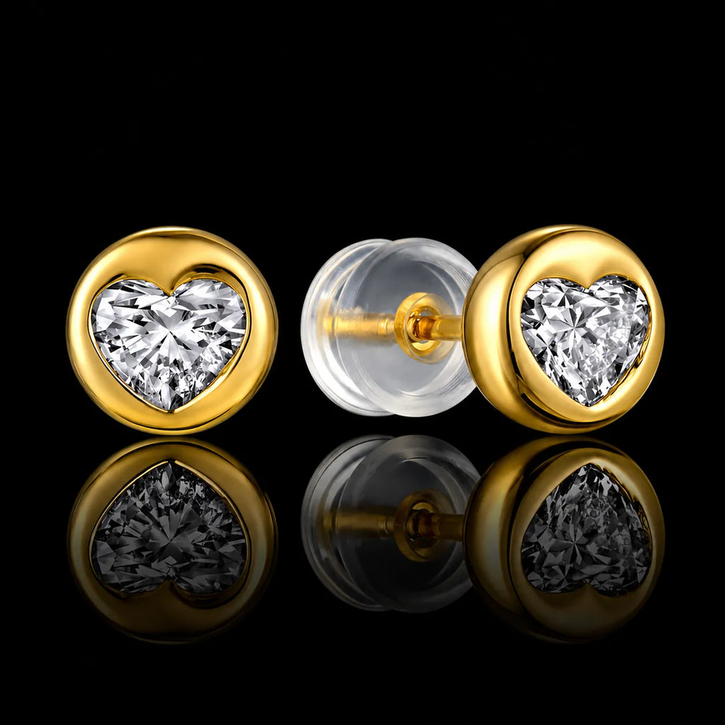 MUHUANG heart shaped diamond stud earrings in yellow gold