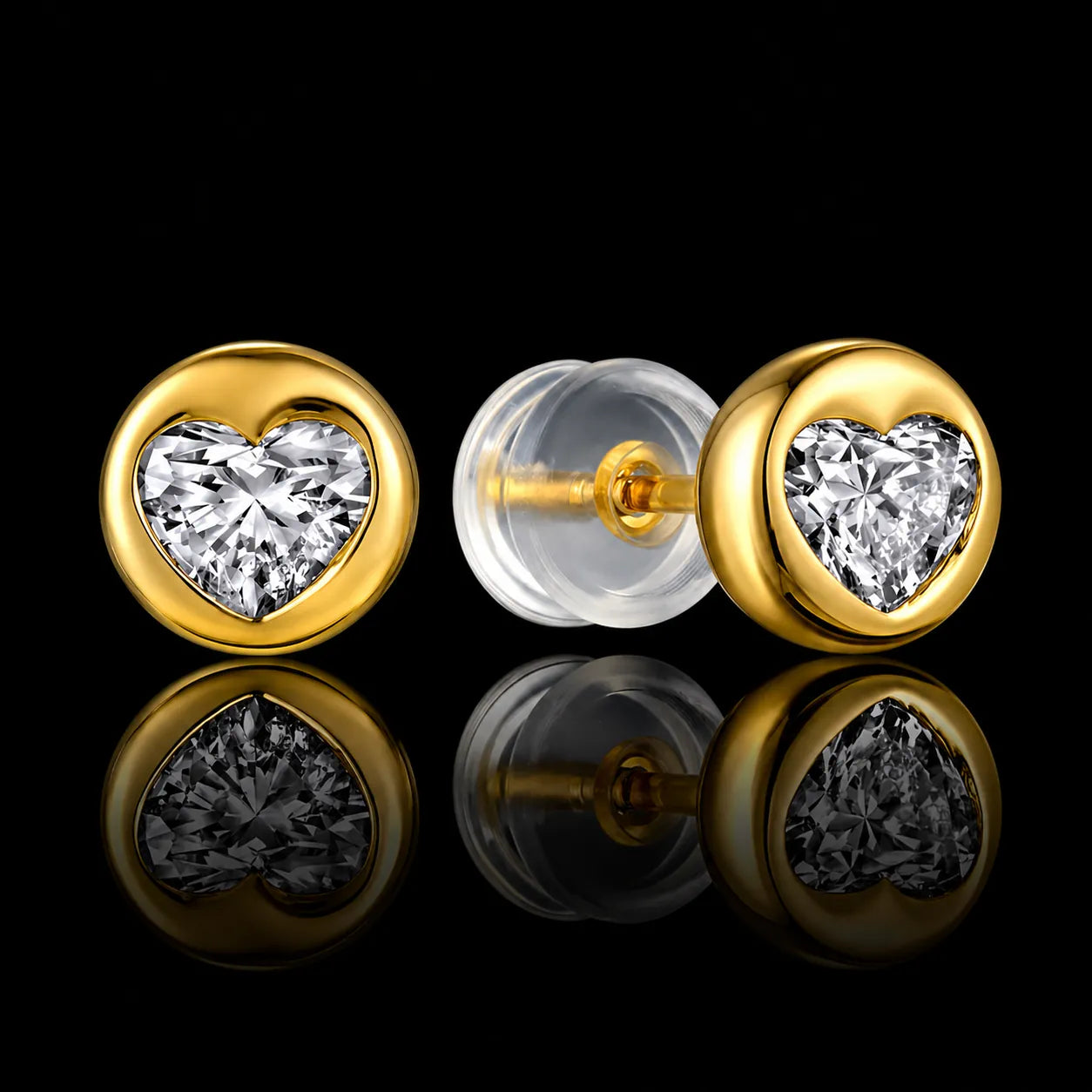 MUHUANG heart shaped diamond stud earrings in yellow gold