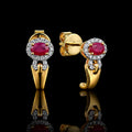 MUHUANG yellow gold ruby and diamond hoop earrings on black background