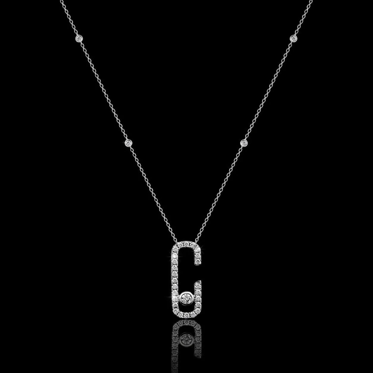MUHUANG 0.35CT natural diamond "G" pendant necklace in 18K white gold