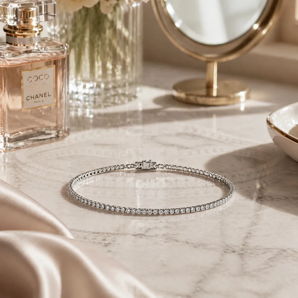 MUHUANG 18K White Gold Diamond Tennis Bracelet - 1.85ct Round Brilliant