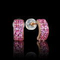 MUHUANG rose gold pink gemstone hoop earrings on black background