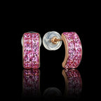 MUHUANG rose gold pink gemstone hoop earrings on black background