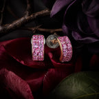 MUHUANG pink gemstone hoop earrings with rose gold setting on petals