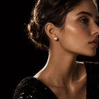 MUHUANG yellow gold heart diamond stud earrings worn by model