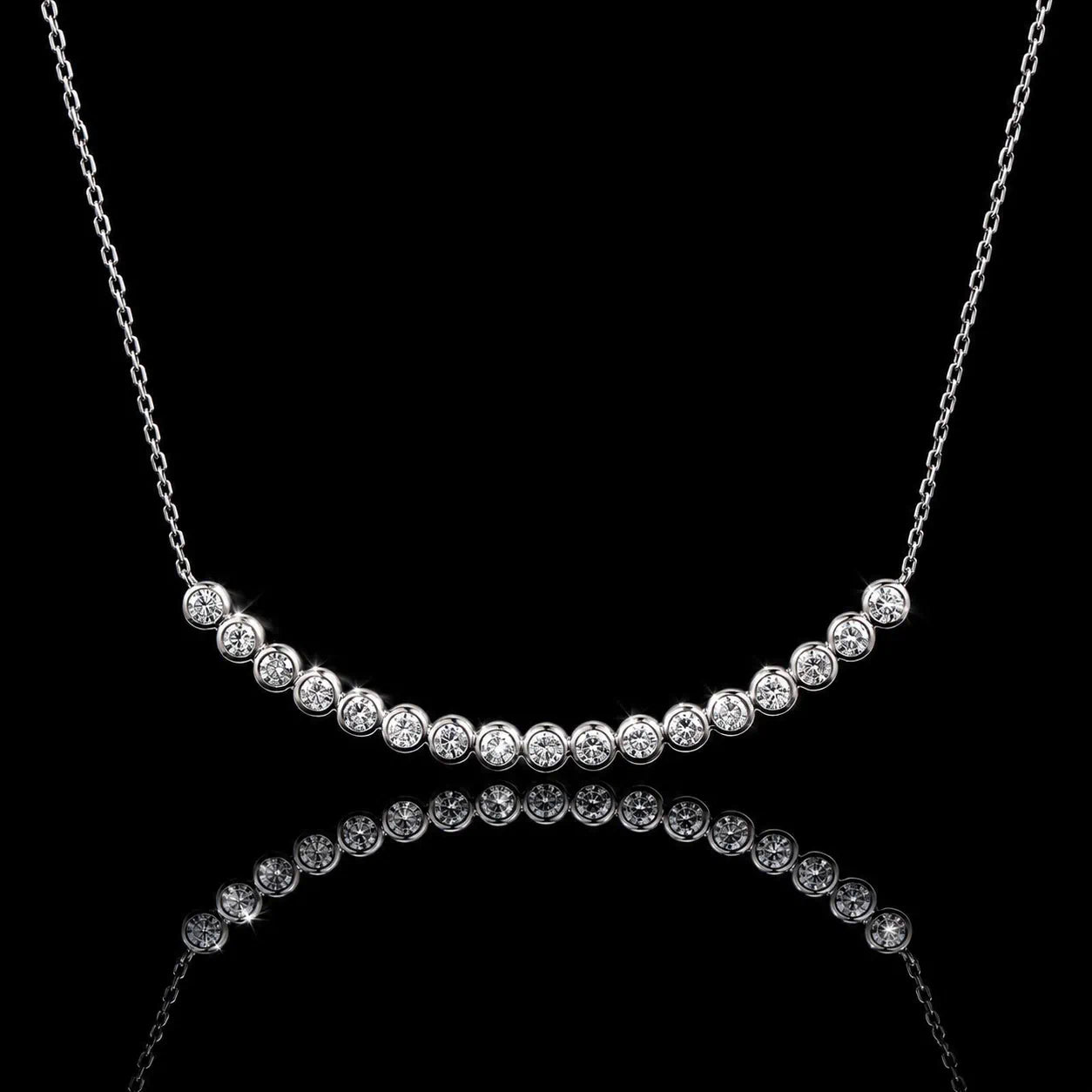 MUHUANG 0.49CT natural diamond curve necklace in 18K white gold
