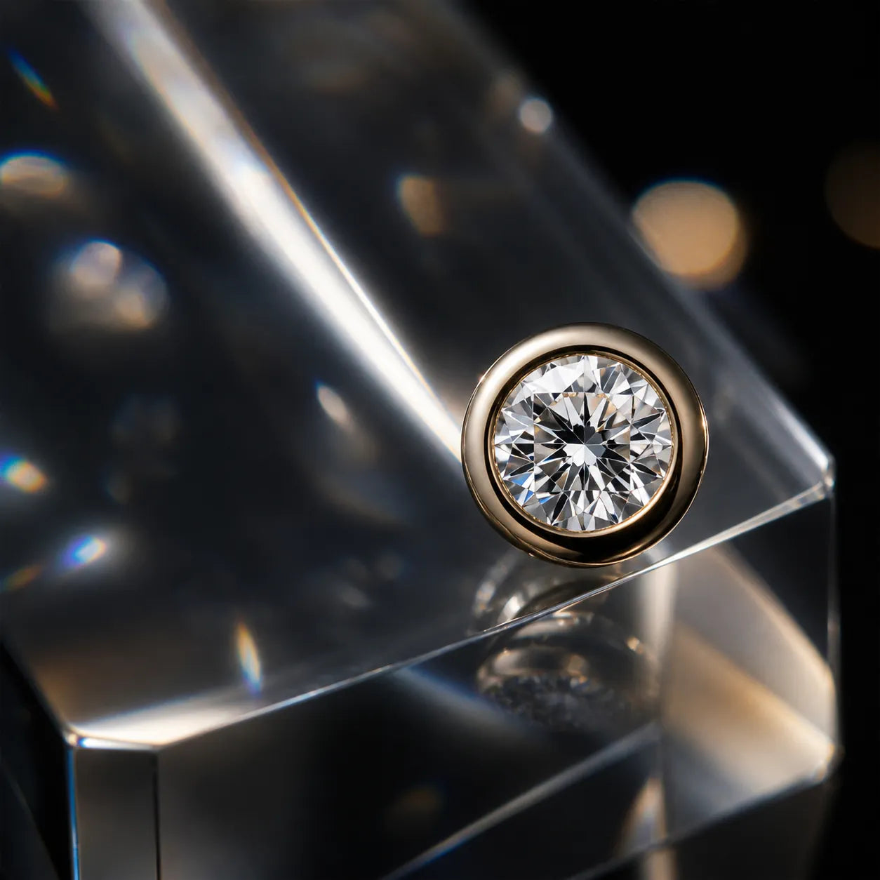 MUHUANG yellow gold diamond stud earring with crystal reflection