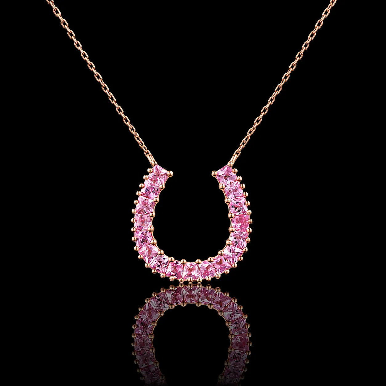 MUHUANG 0.89CT natural pink sapphire horseshoe necklace in 18K rose gold