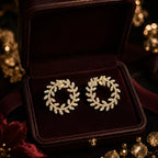 MUHUANG gold diamond laurel hoop earrings in luxury jewelry box